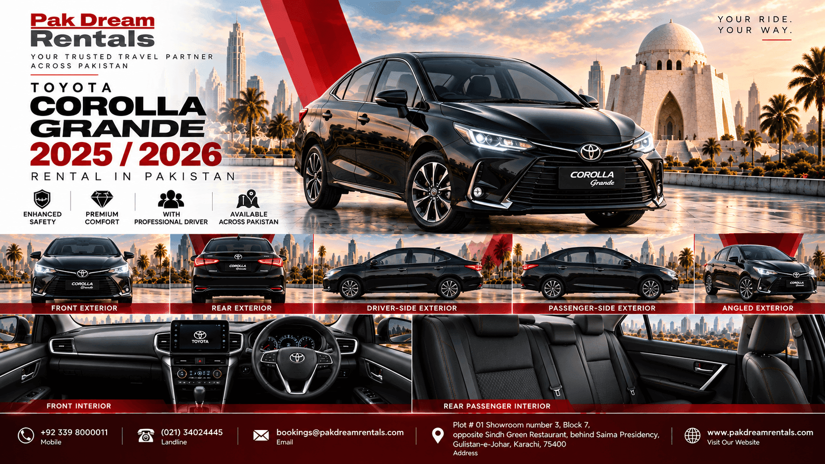 Toyota Corolla Grande 2025/2026 Rental Pakistan | Pak Dream Rentals - Image 1