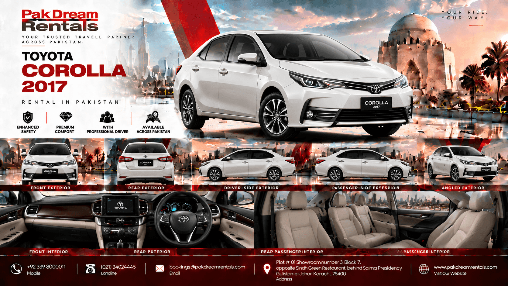 Toyota Corolla GLi 2015–2017 Rental Pakistan | Park Dream Rentals